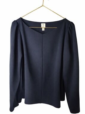 TRISTAN Black Quiet Luxury Blouse Minimalist Flowy Crepe Size Small